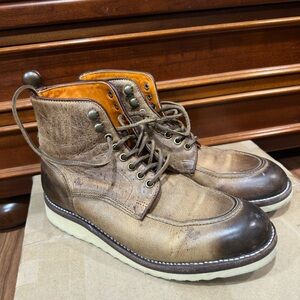FRYE Tan Brown Leather Moc-Toe Heritage Boots Men's Size 7.5 MADE IN USA
